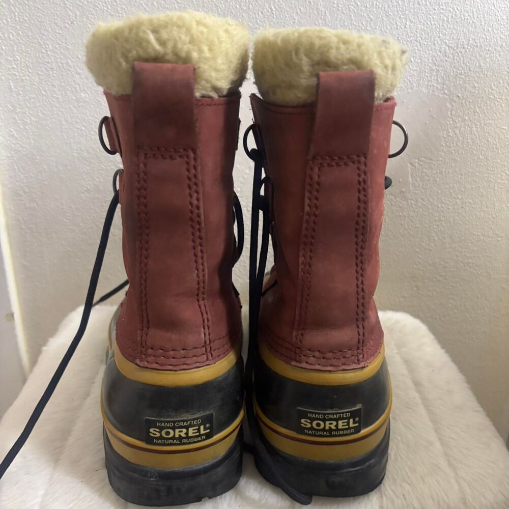 Sorel Caribou Waterproof Winter Snow Boots Womens Size 7 Maroon Red NL1005 - Picture 4 of 5